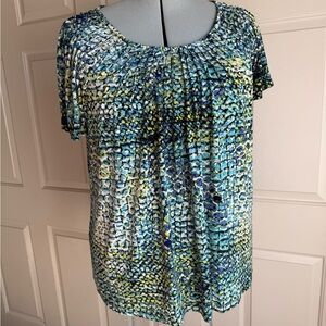 Style & Co. Blue Green Black Multi-Print Short Sleeve Scoop Neck Blouse Size 3X